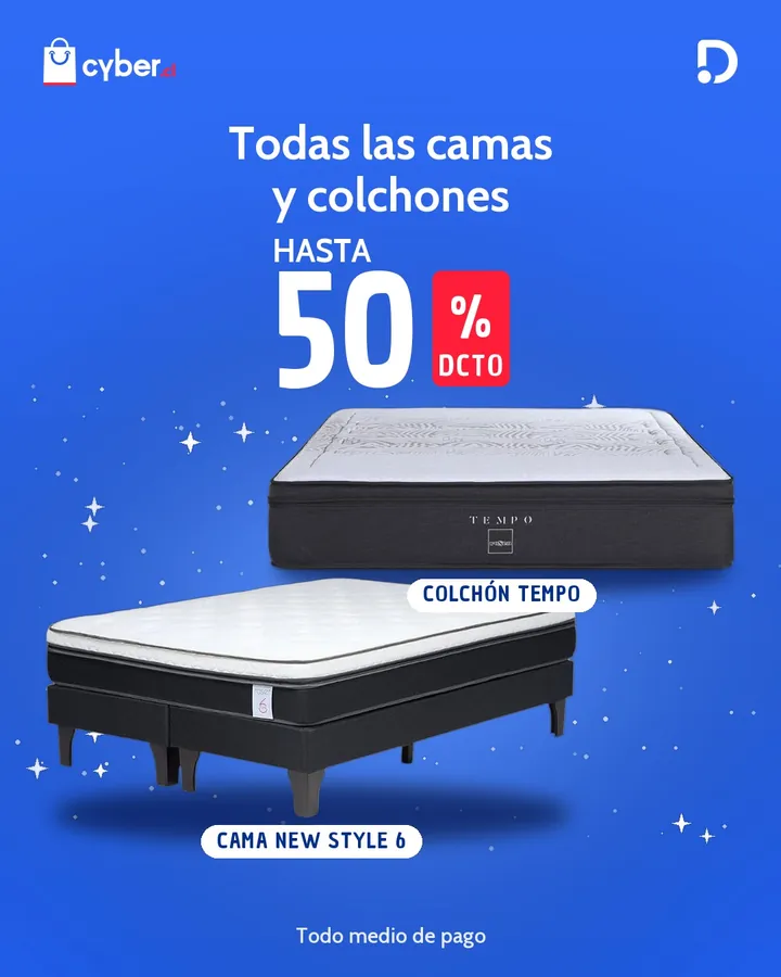 Ad de camas y colchones Rosen con hasta 50% de descuento.