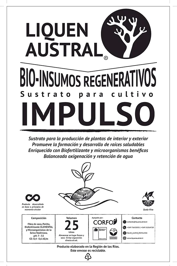 Etiqueta del sustrato Impulso de Liquen Austral.