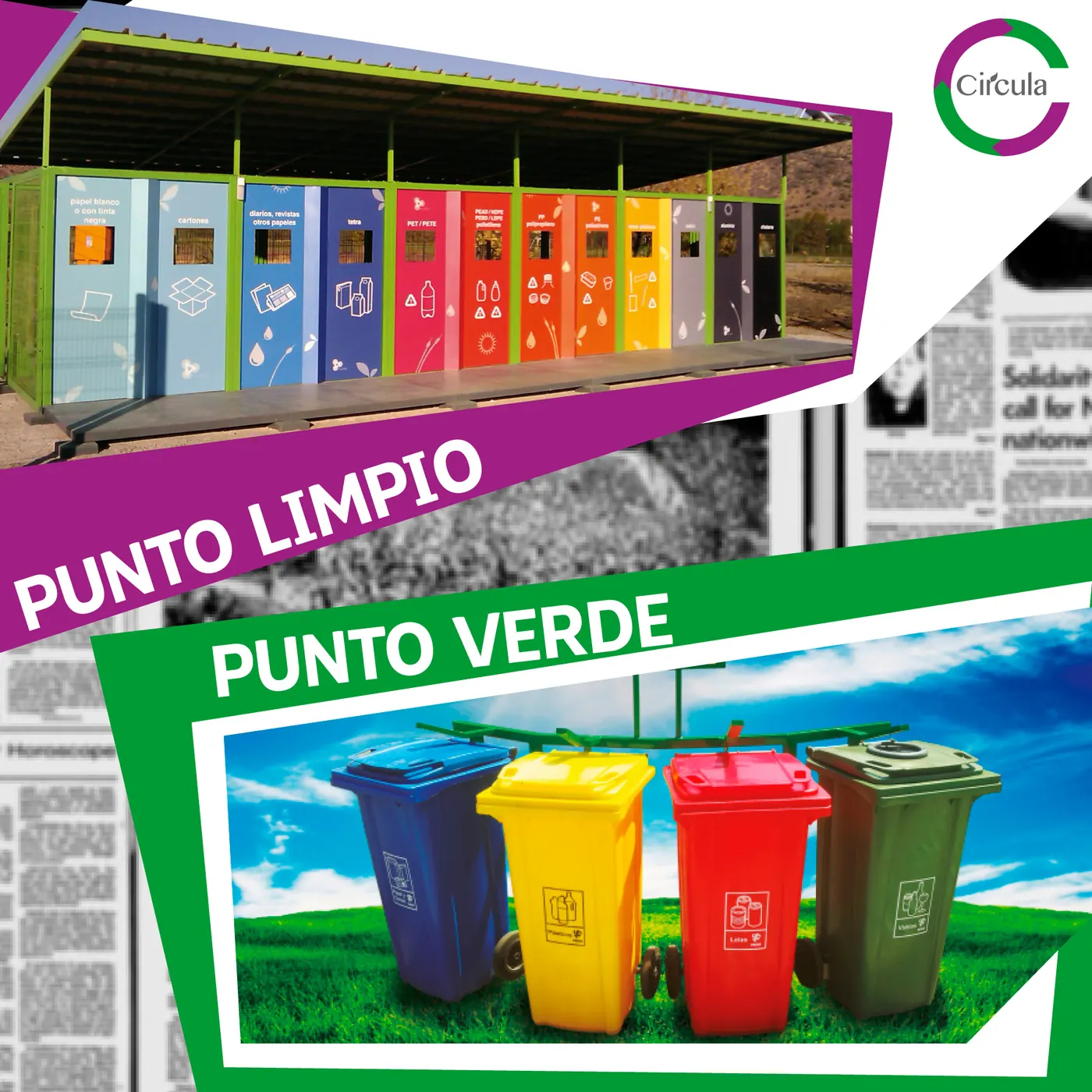 Gráfica de Punto Limpio con contenedores de reciclaje.