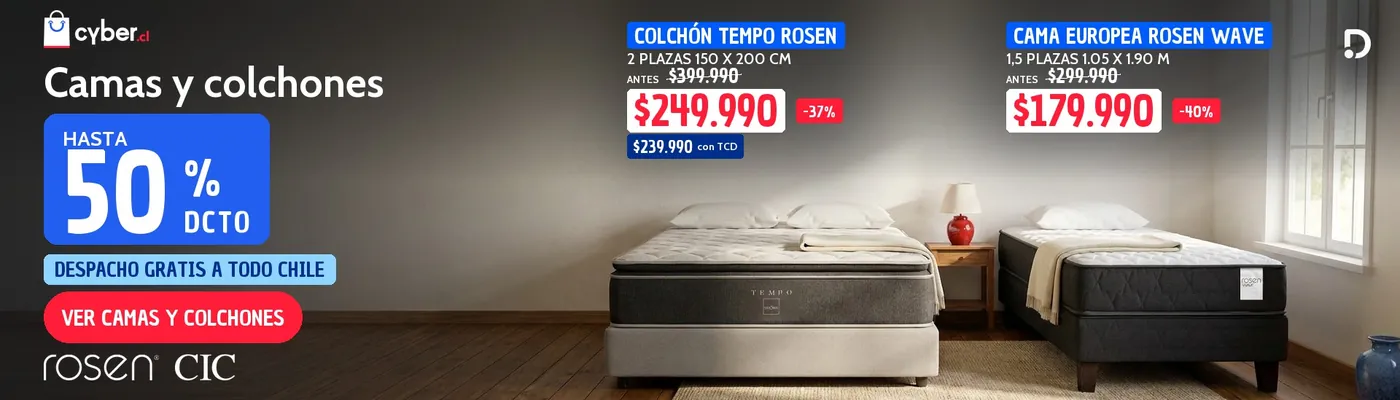 Slide Cyber de camas y colchones Rosen y CIC.