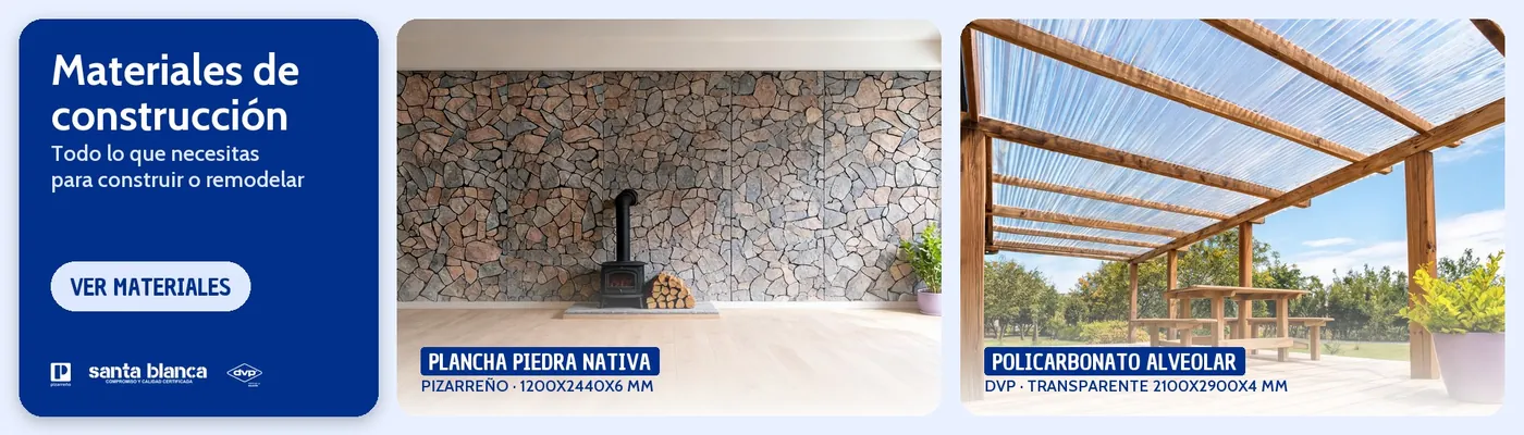 Slide de materiales de construcción con plancha piedra y policarbonato.